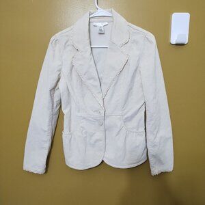 White House Black Market Fitted Ruffle 2-Button Ivory Corduroy Blazer Sz 2 Boho
